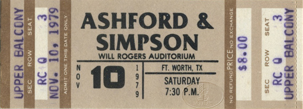 ASHFORD & SIMPSON 1979 Unused Concert Glitter Ticket