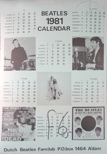 BEATLES FAN CLUB 1981 CALENDAR POSTER NETHERLANDS