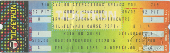 CHUCK MANGIONE 1983 UNUSED CONCERT TICKET