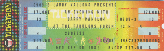 BARRY MANILOW 1981 UNUSED CONCERT TICKET