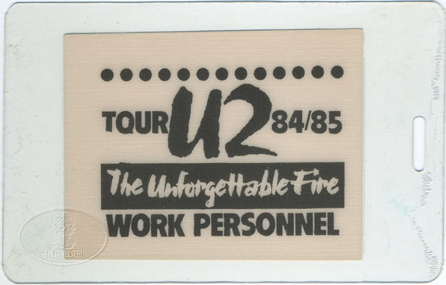 U2 1985 UNFORGETTABLE FIRE LAMINATED BACKSTAGE PASS