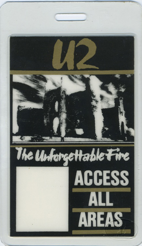 U2 1984-1985 UNFORGETTABLE FIRE LAMINATED BACKSTAGE PASS