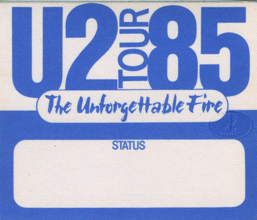 U2 1985 UNFORGETTABLE FIRE BACKSTAGE PASS blue