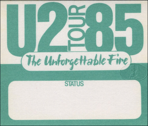 U2 1985 UNFORGETTABLE FIRE BACKSTAGE PASS green