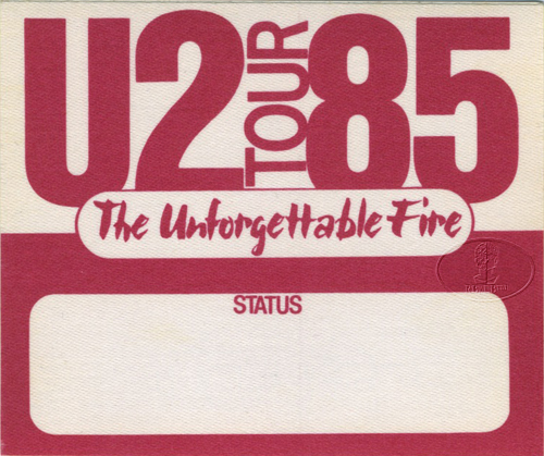 U2 1985 UNFORGETTABLE FIRE BACKSTAGE PASS red