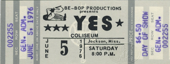 YES 1976 Relayer U.S. Summer Tour Unused Concert Ticket 6/5/76